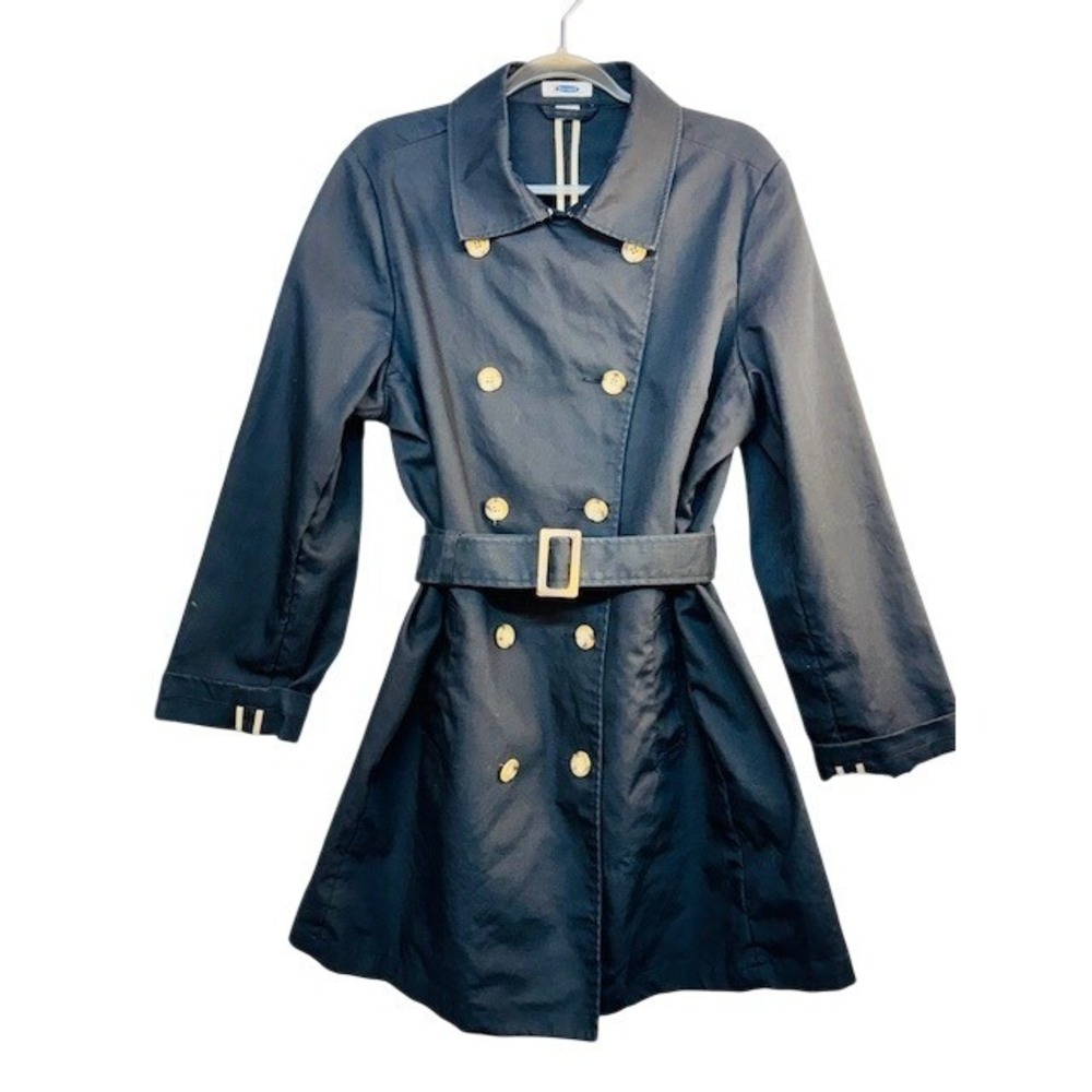 Old Navy Vintage Fall 2003 Black Double Breasted Belted Trench Coat XL Reined